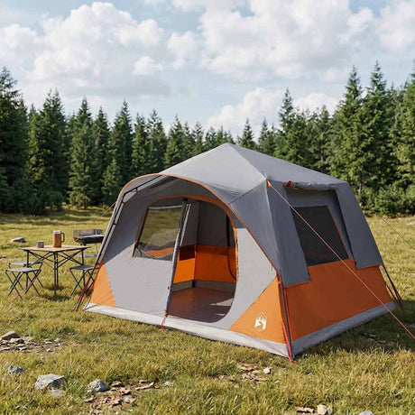 Vidaxl directe tent 8-persoons grijs en oranje polyester en staal