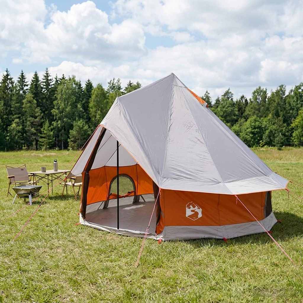 Vidaxl tipi tent 4-persoons grijs en oranje polyester en staal