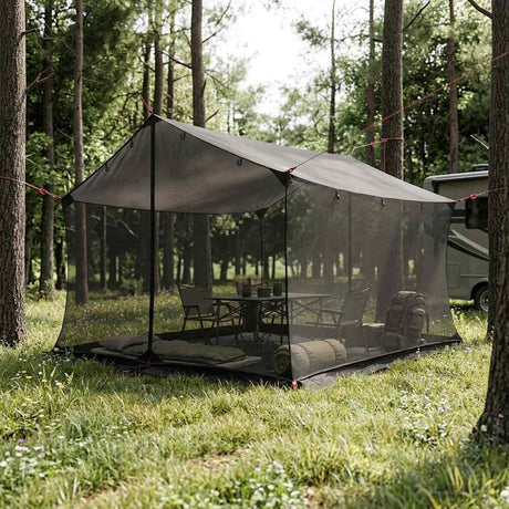 Vidaxl campingzeil met gaaswanden bruin grijs 340 x 260 x 220 cm