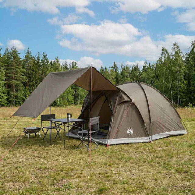 Vidaxl huisje tent 4-persoons bruin grijs polyester en staal