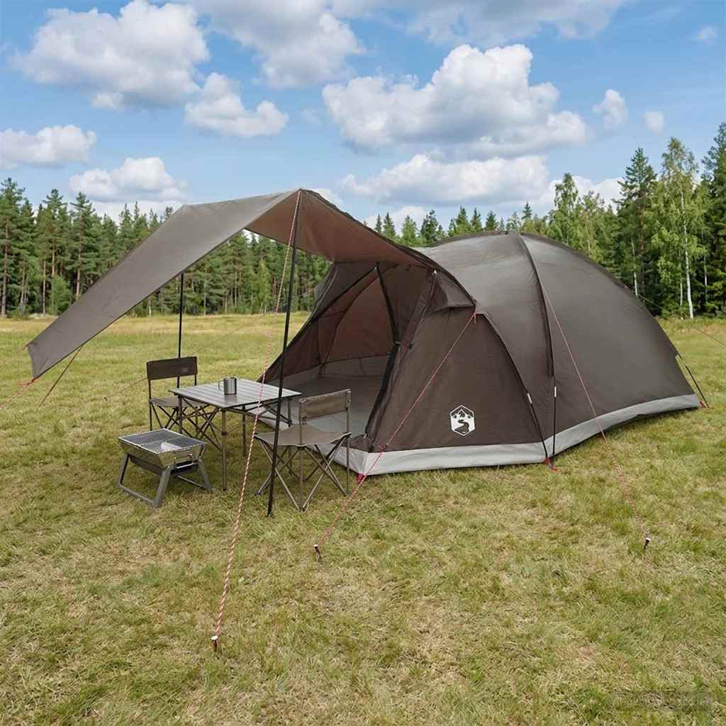 Vidaxl huisje tent 6-persoons bruin grijs polyester en staal