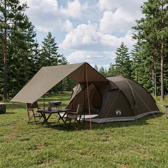 Vidaxl huisje tent 8-persoons bruin grijs polyester en staal