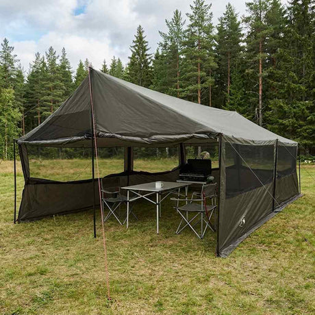 Vidaxl gezinstent bruin grijs 600 x 400 x 268 cm polyester en staal