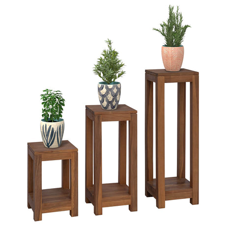 Vidaxl plantenstandaard 3 st naturel 25 x 25 x 80 cm massief teakhout
