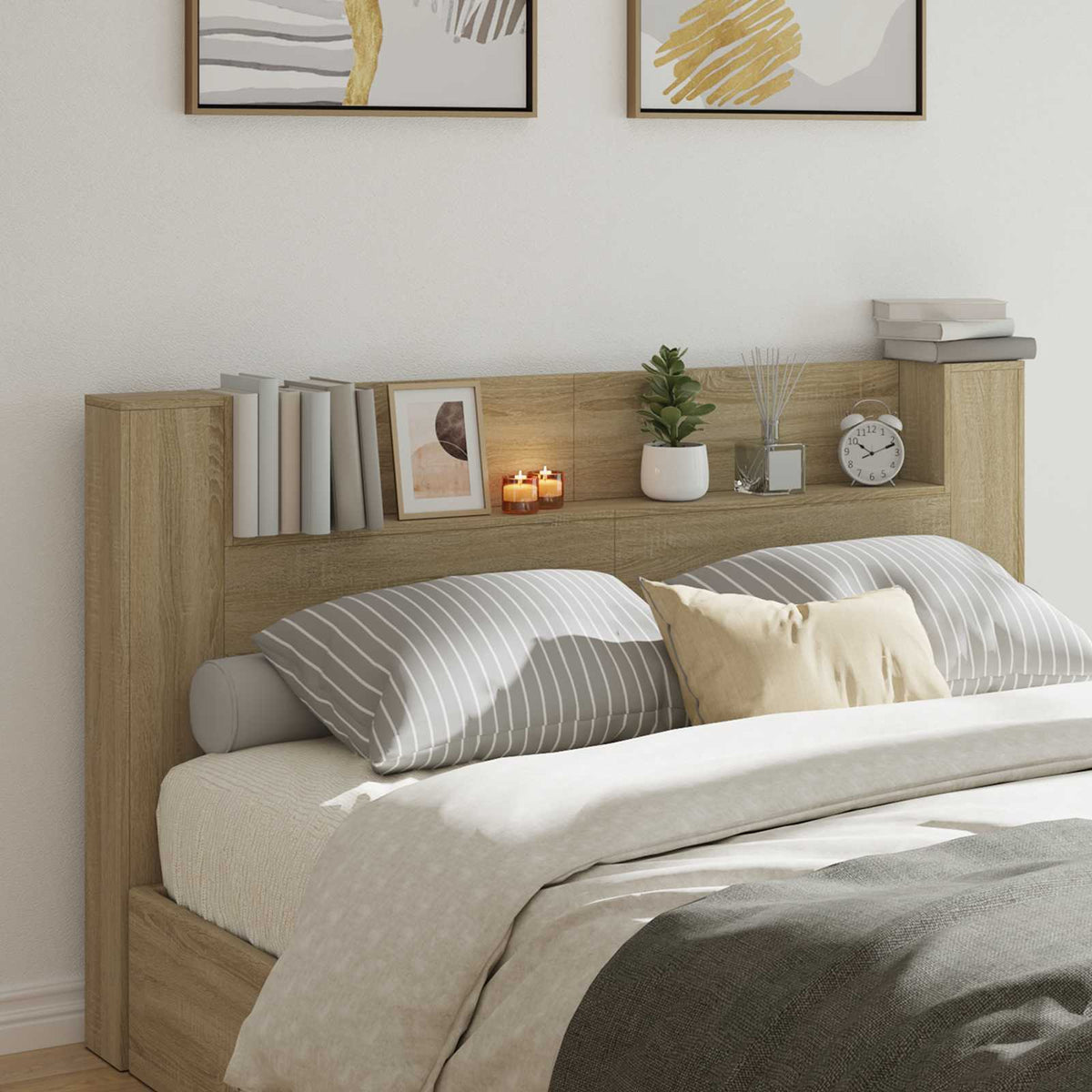 Vidaxl hoofdbord kast met led sonoma eiken bewerkt hout