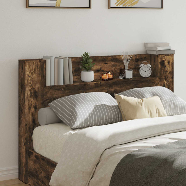 Vidaxl hoofdbord kast met led gerookte eik bewerkt hout