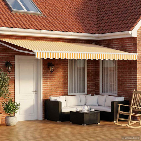 Vidaxl uitschuifbare luifel geel en wit 4 x 2 m polyester en metaal