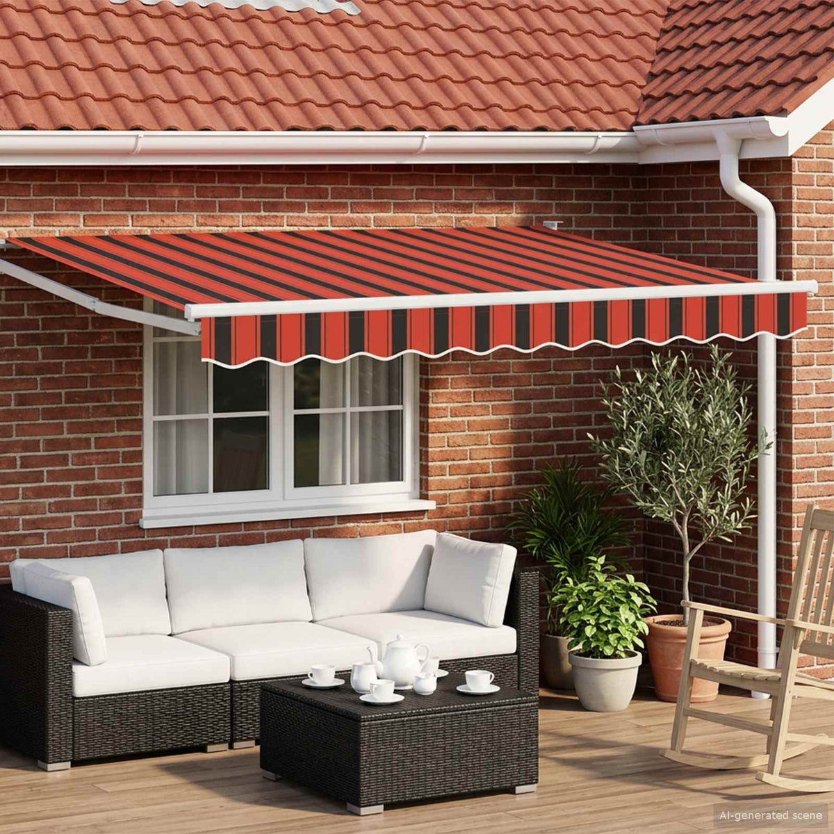 Vidaxl handbediende luifel met led's oranje, zwart, wit 3,5 x 2 m