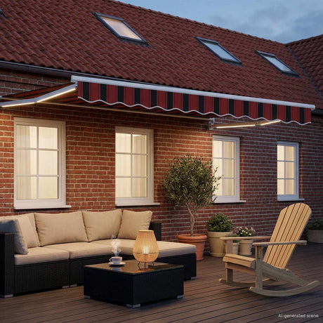 Vidaxl handbediende luifel met led's oranje, zwart, wit 3,5 x 2 m