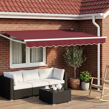 Vidaxl handbediende luifel met led's bordeauxrood en wit 3,5 x 2 m