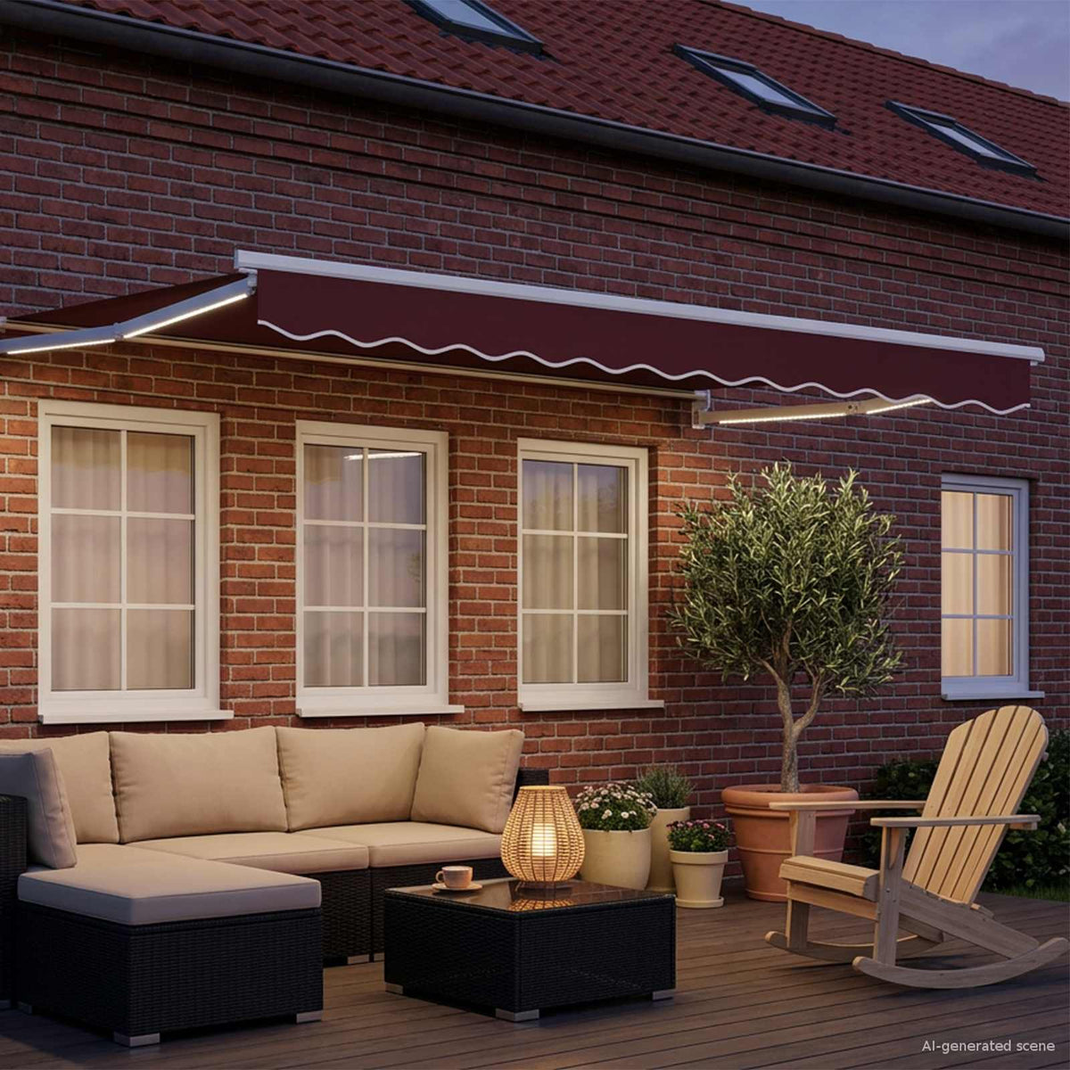 Vidaxl handbediende luifel met led's bordeauxrood en wit 3,5 x 2 m