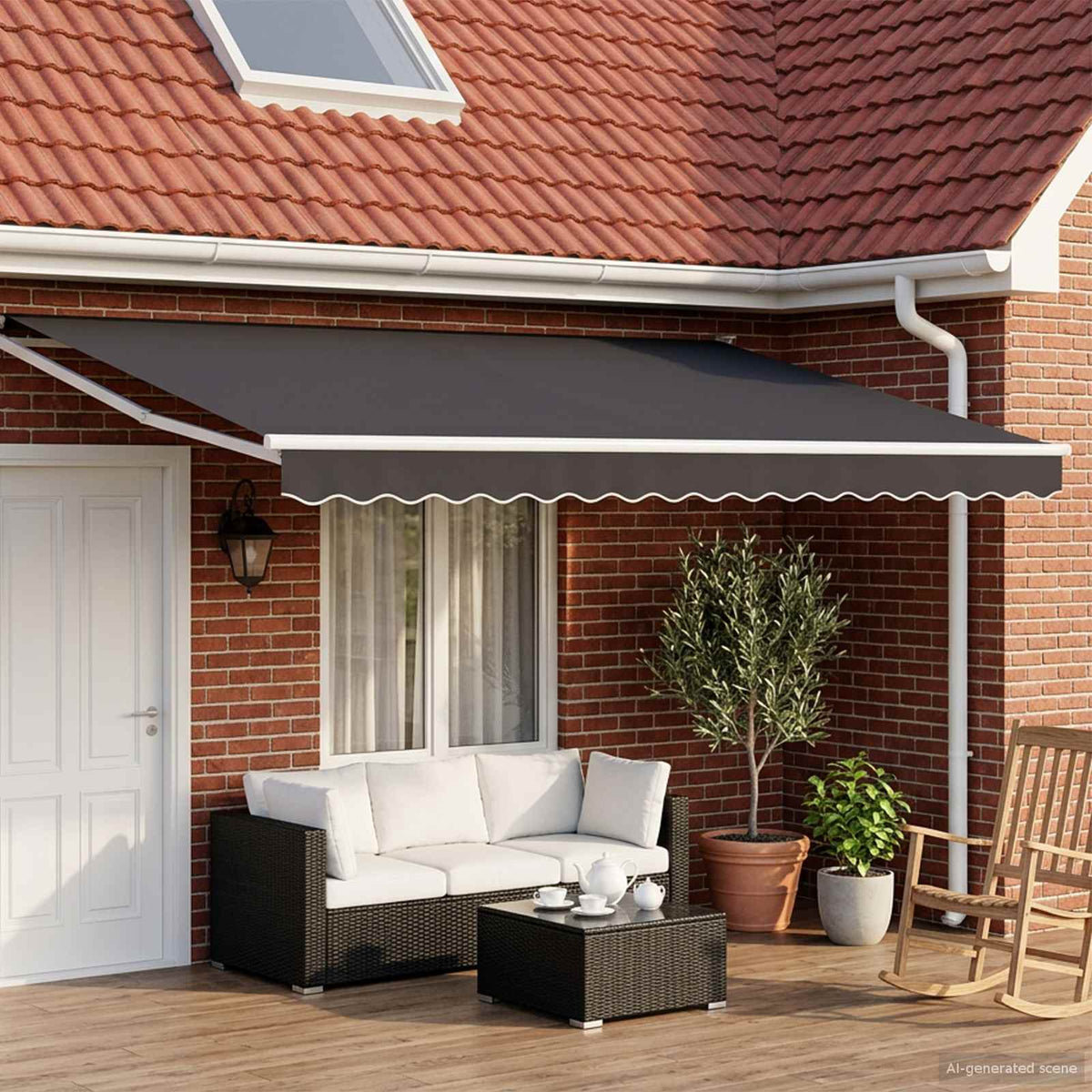 Vidaxl handbediende luifel met led's antraciet en wit 4 x 2 m