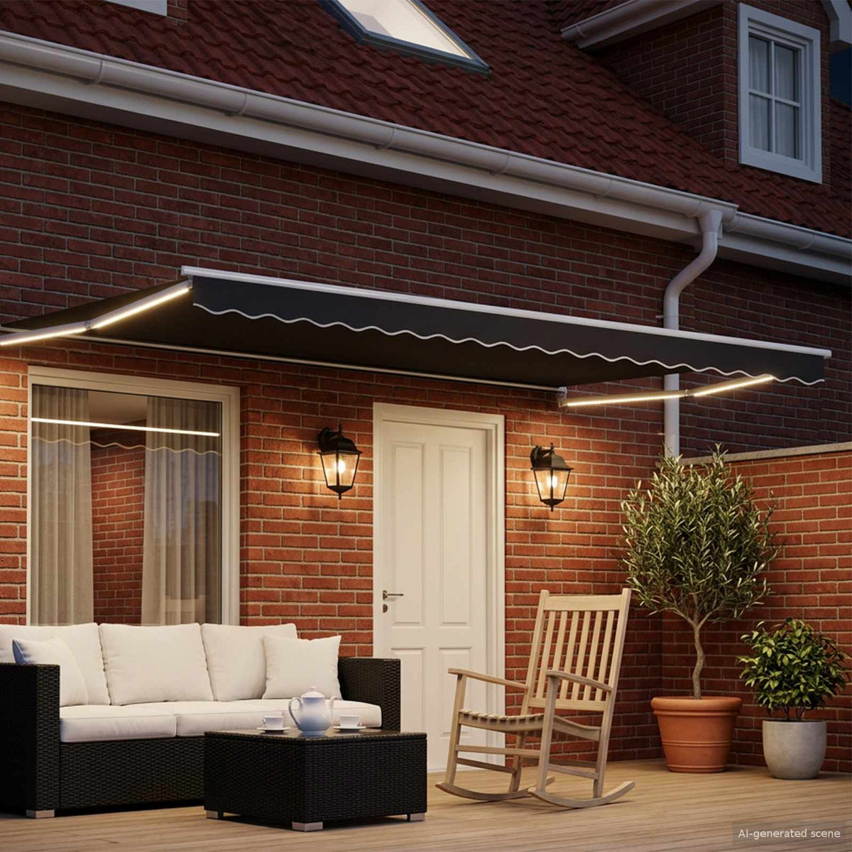Vidaxl handbediende luifel met led's antraciet en wit 4 x 2 m