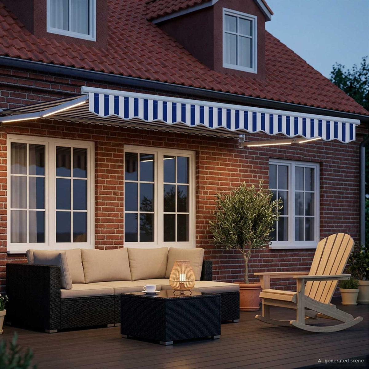 Vidaxl handbediende luifel met led's blauw en wit 3 x 2,5 m