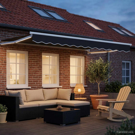 Vidaxl handbediende luifel met led's antraciet en wit 3 x 2,5 m