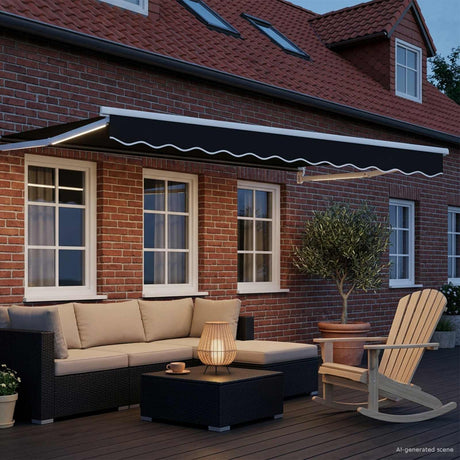 Vidaxl handbediende luifel met led's zwart en wit 3 x 2,5 m
