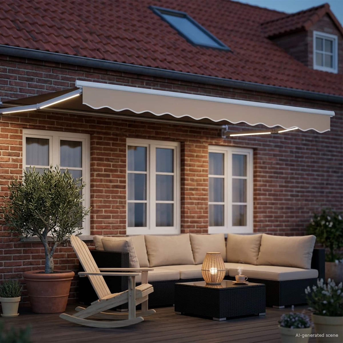 Vidaxl handbediende luifel met led's beige en wit 3 x 2,5 m