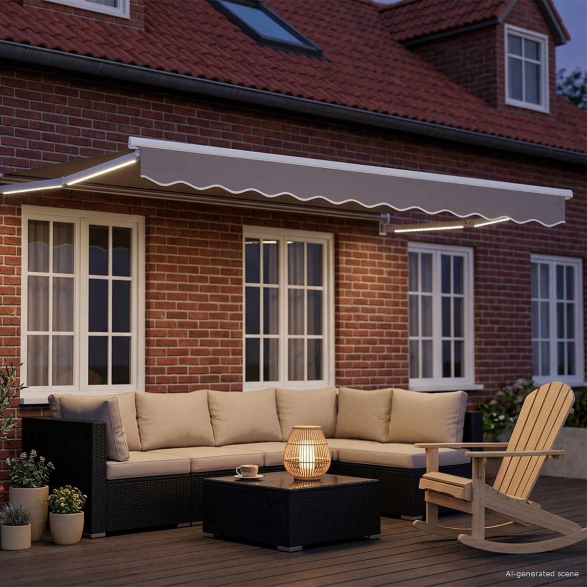 Vidaxl handbediende luifel met led's lichtgrijs en wit. 3 x 2,5 m