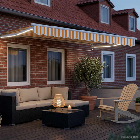 Vidaxl handbediende luifel met led's oranje en wit 3,5 x 2,5 m