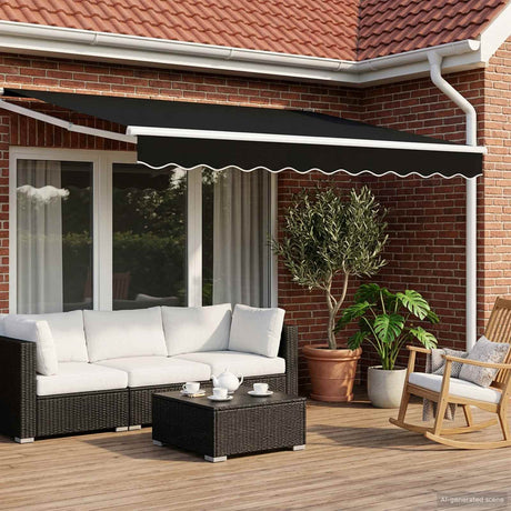 Vidaxl handbediende luifel met led's zwart en wit 3,5 x 2,5 m