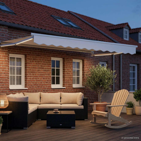 Vidaxl handbediende luifel met led's wit 3,5 x 2,5 m
