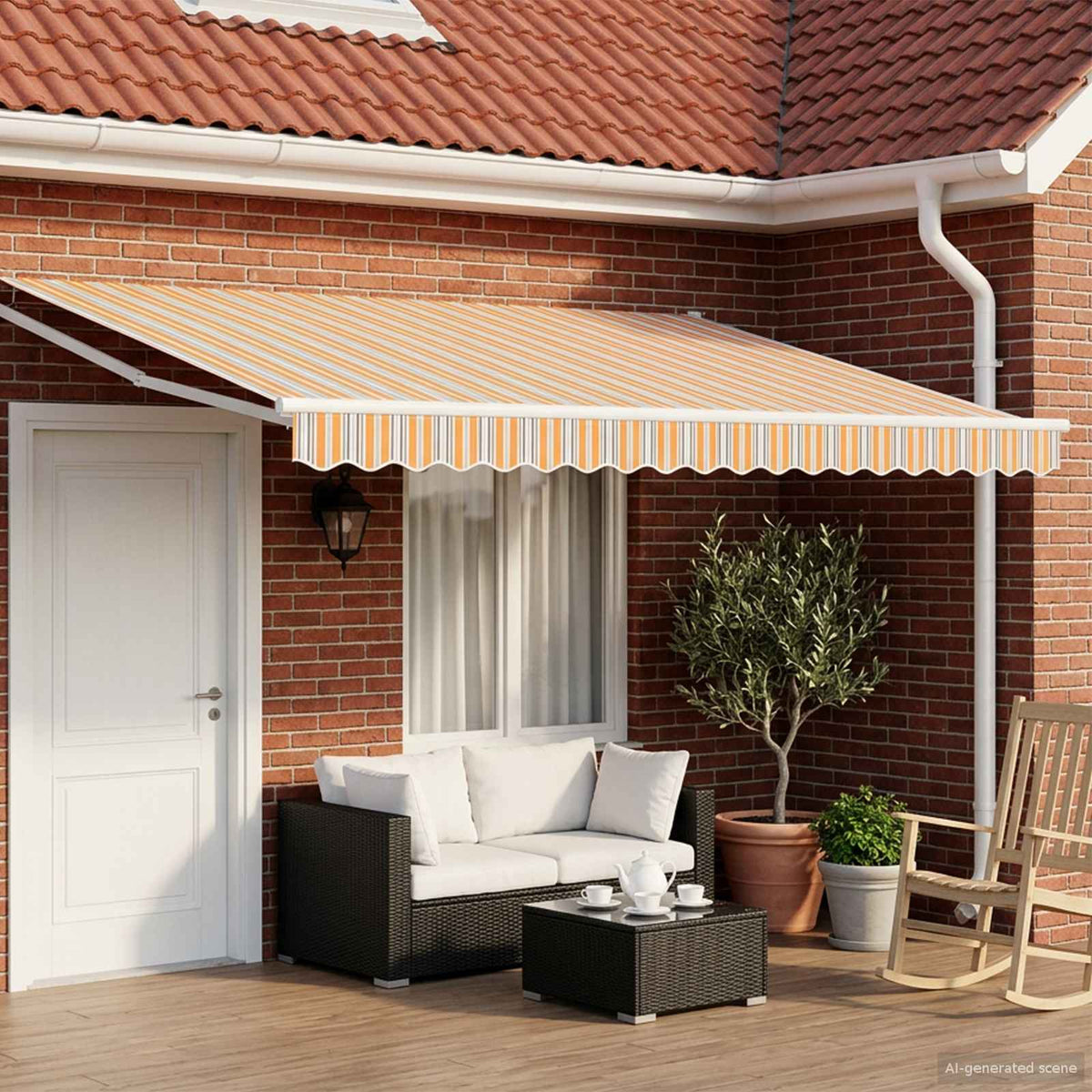 Vidaxl handbediende luifel met led's blauw, oranje, wit 4 × 3 m
