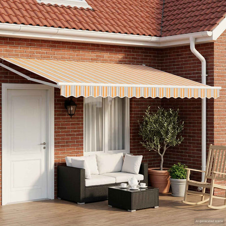 Vidaxl handbediende luifel met led's blauw, oranje, wit 4 × 3 m