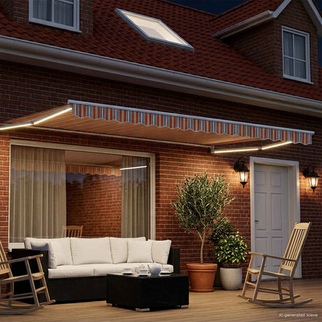 Vidaxl handbediende luifel met led's blauw, oranje, wit 4 × 3 m