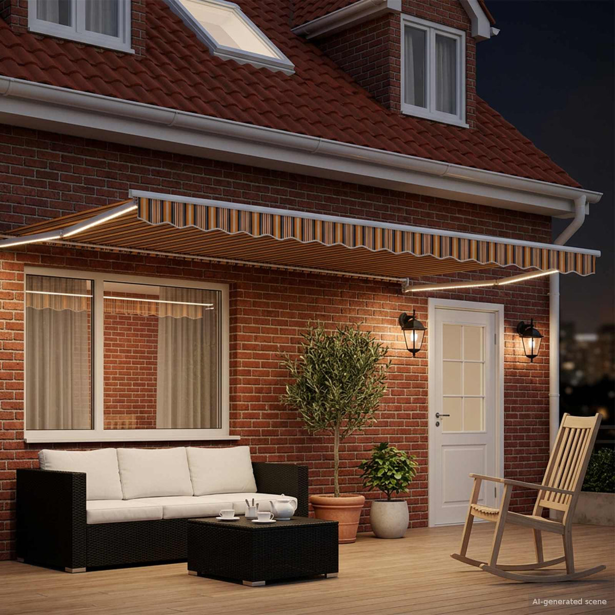 Vidaxl handbediende luifel met led's geel, grijs en wit 4 × 3 m