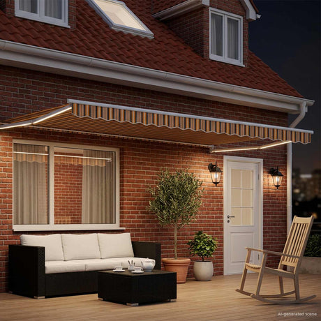 Vidaxl handbediende luifel met led's geel, grijs en wit 4 × 3 m