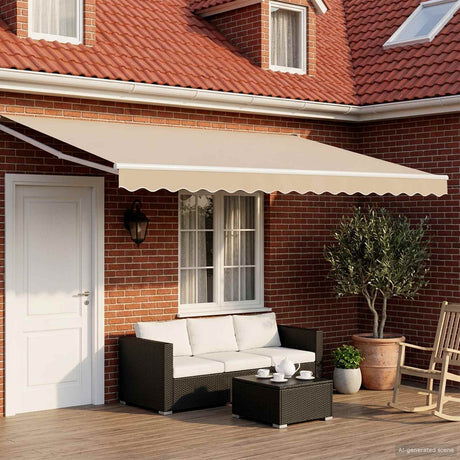 Vidaxl handbediende luifel met led's beige en wit 4 × 3 m