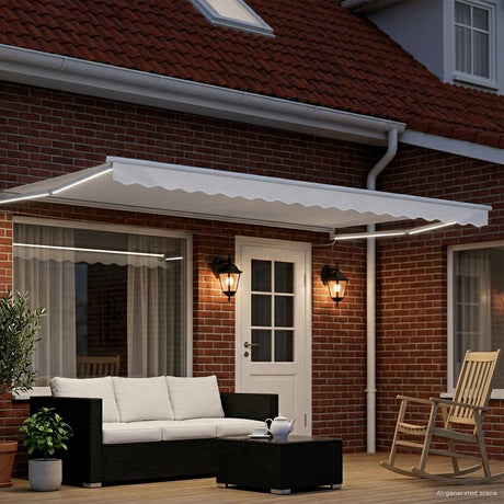 Vidaxl handbediende luifel met led's wit 4 × 3 m