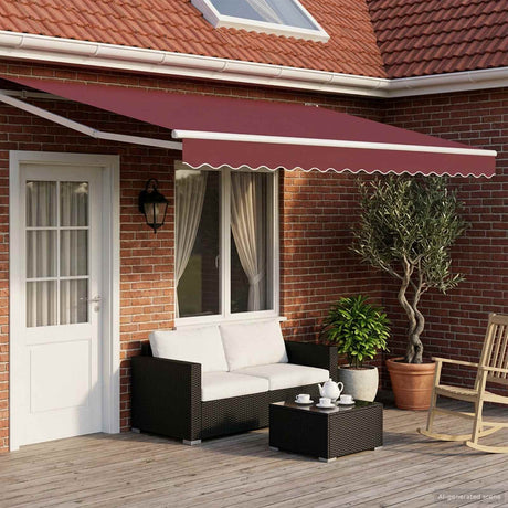 Vidaxl handbediende luifel met led's bordeauxrood en wit 4,5 × 3 m