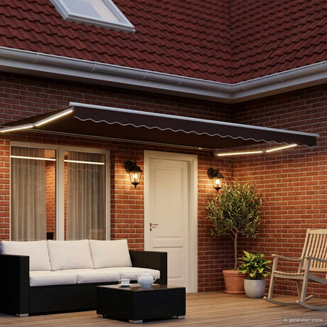 Vidaxl handbediende luifel met led's bruin en wit 4,5 × 3 m