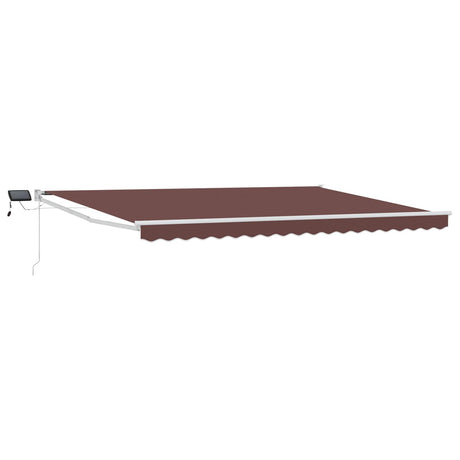 Vidaxl handbediende luifel met led's bruin en wit 4,5 × 3 m