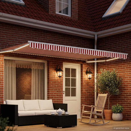 Vidaxl handbediende luifel met led's rood en wit 4,5 × 3 m
