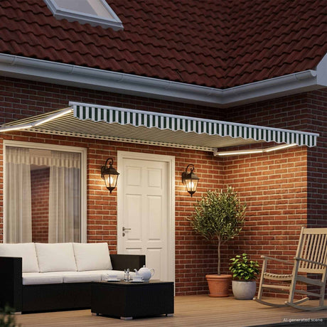 Vidaxl handbediende luifel met led's groen en wit 4,5 × 3 m