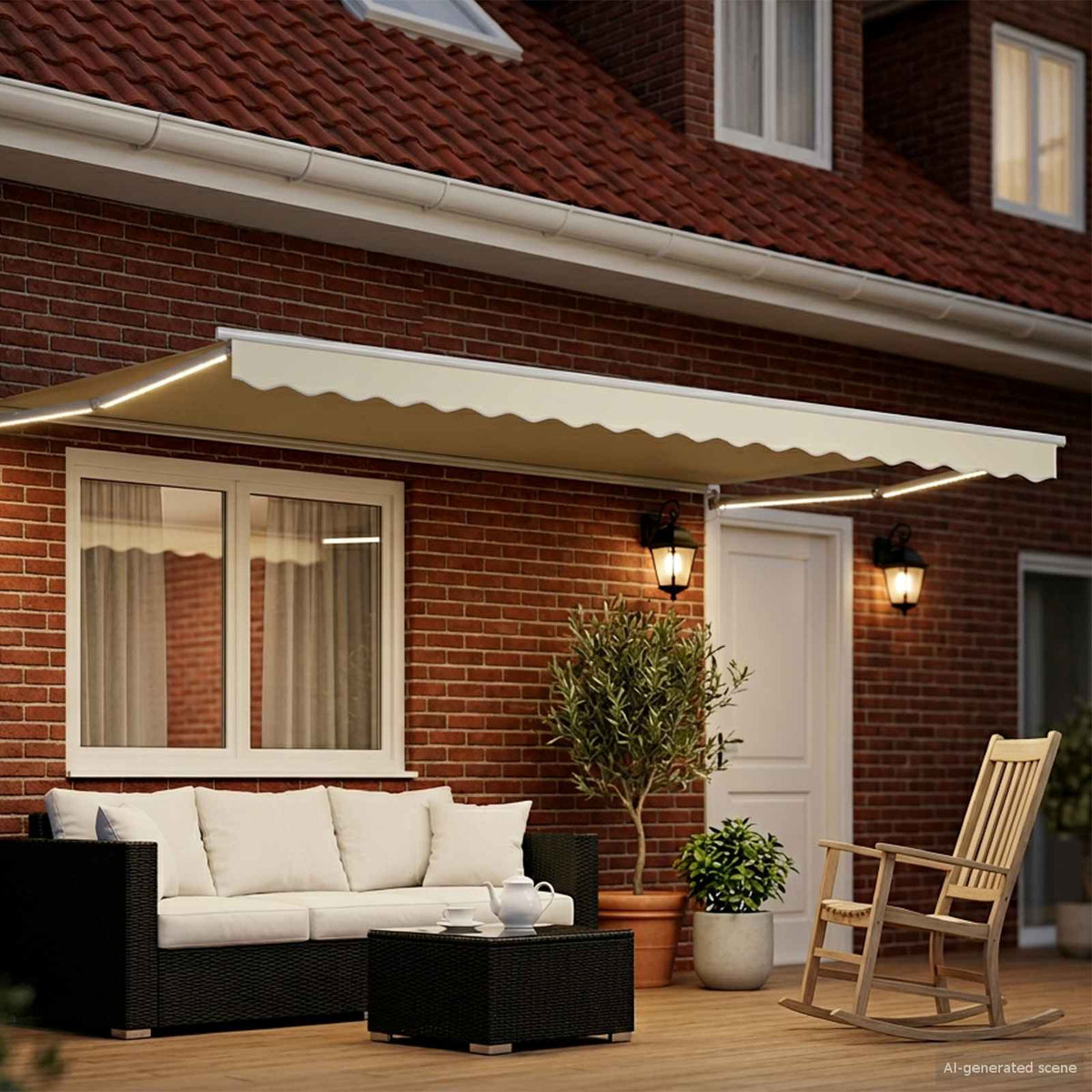 Vidaxl handbediende luifel met led's crème en wit 5 x 3 m