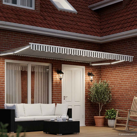 Vidaxl handbediende luifel met led's antraciet en wit 5 x 3 m
