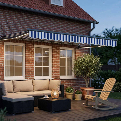 Vidaxl handbediende luifel met led's blauw, wit, anthraciet 3,5 x 2 m