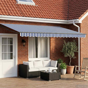 Vidaxl handbediende luifel met led's blauw, wit, anthraciet 4 × 3 m