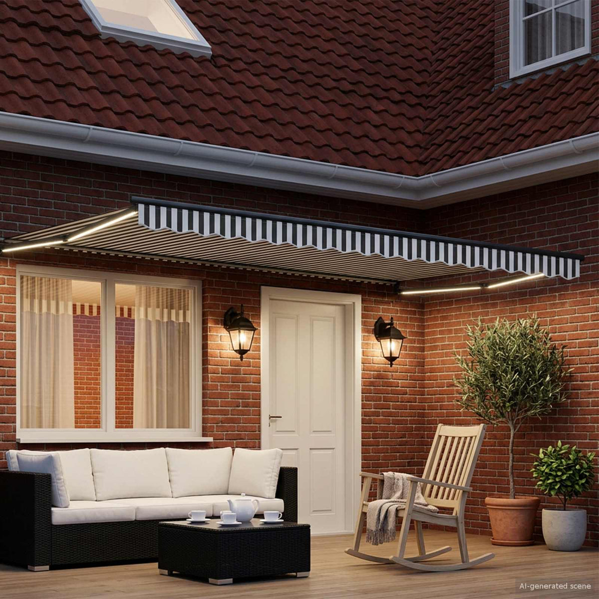 Vidaxl handbediende luifel met led's antraciet en wit 4 × 3 m