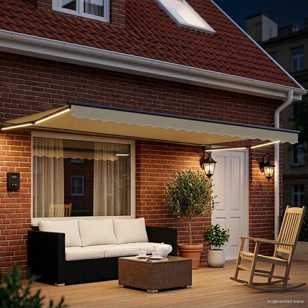 Vidaxl handbediende luifel met led's crème en antraciet 4,5 × 3 m