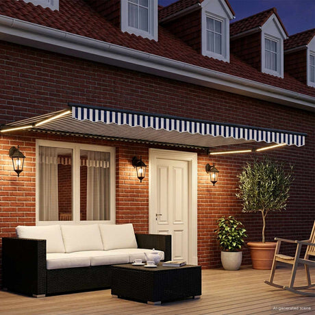 Vidaxl handbediende luifel met led's blauw, wit, anthraciet 5 x 3 m
