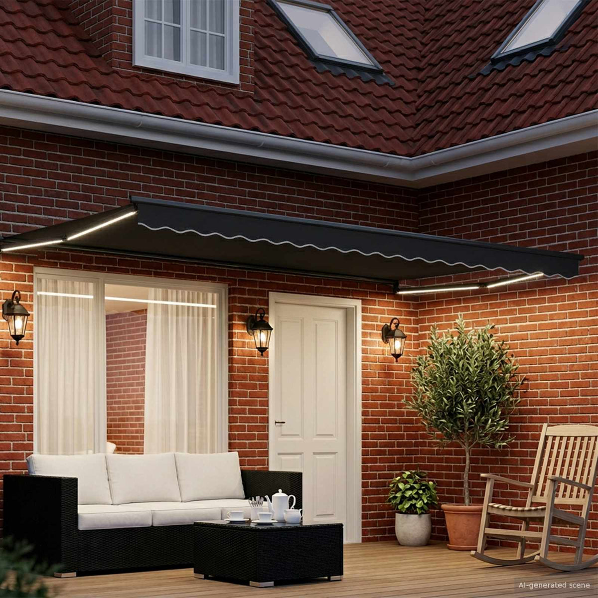 Vidaxl handbediende luifel met led's antraciet 5 x 3 m