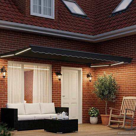 Vidaxl handbediende luifel met led's antraciet 5 x 3 m