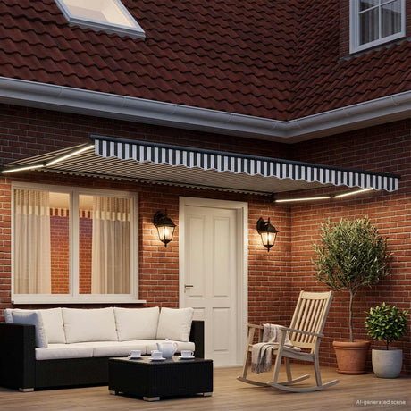 Vidaxl handbediende luifel met led's antraciet en wit 5 x 3 m