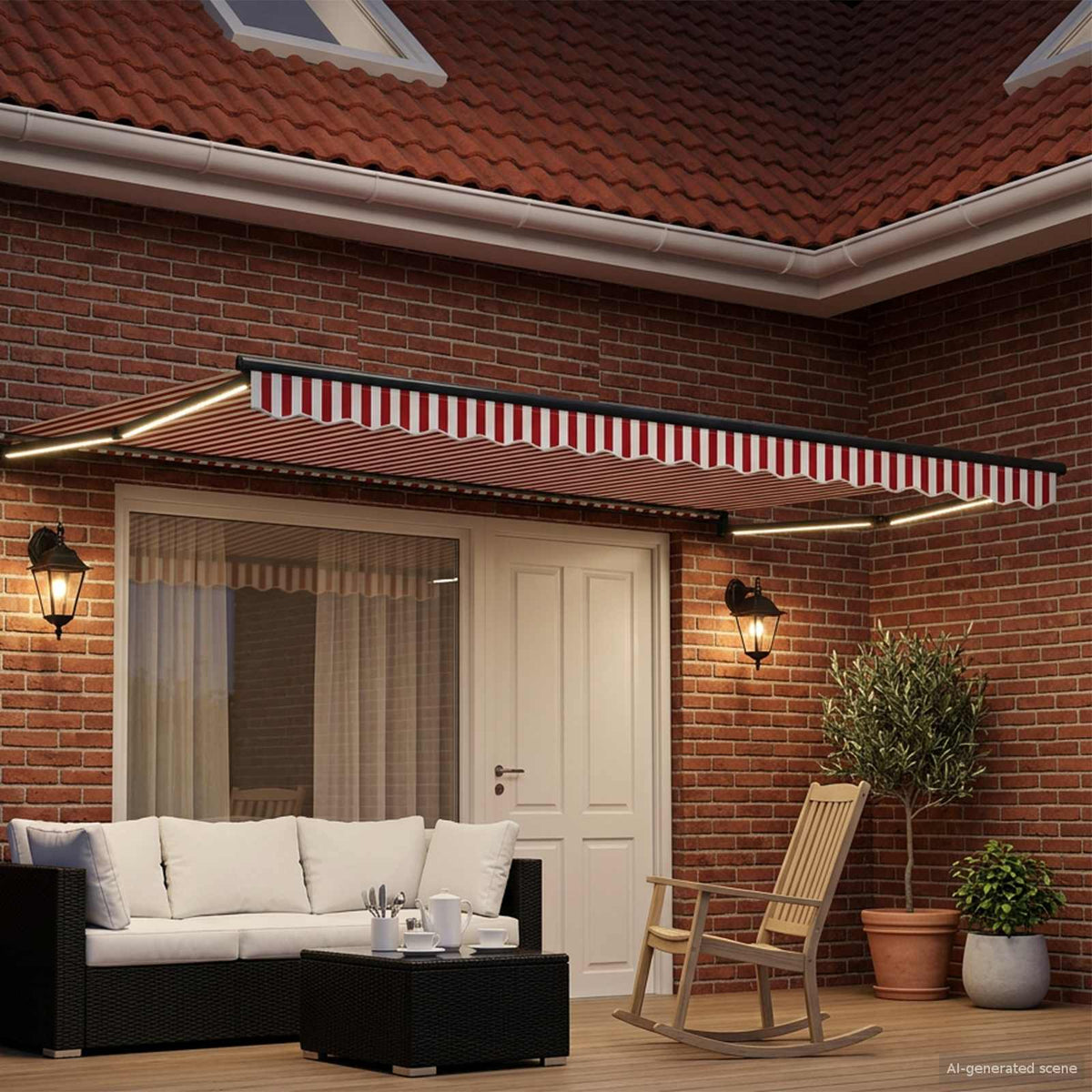 Vidaxl handbediende luifel met led's rood, wit, anthraciet 5 x 3 m