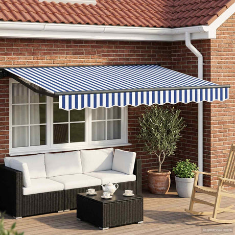 Vidaxl handmatig uitschuifbare luifel blauw en wit 3,5 x 2 m