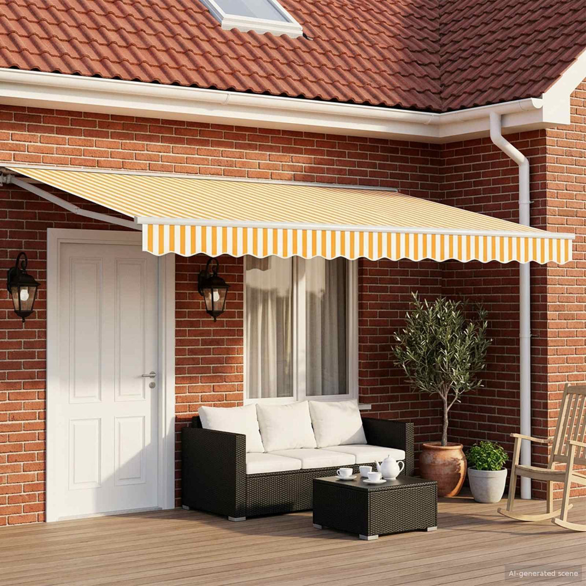 Vidaxl handmatige luifelhouder met led's geel en wit 4 x 2 m